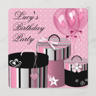 Invitation Balloons Cadeau Fête d'Anniversaire Rose et Noir J