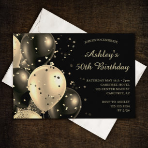 Invitation Balloons Confetti Gold Vintage 50e anniversaire