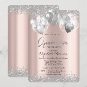 Invitation Balloons Diamants Argent Rose Doré Quinceañera