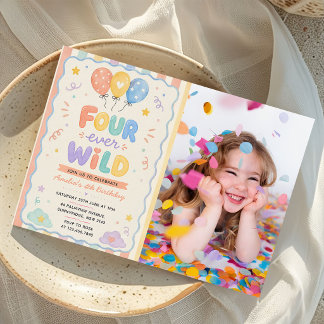 Invitation Balloons en confettis Four Ever Wild Photo pour 4è