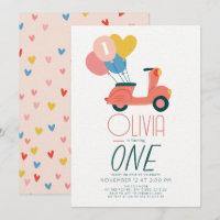 Balloons en Scooter rose Fille 1er anniversaire