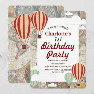 Invitation Balloons et nuages à air chaud Anniversaire du mon