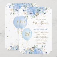 Balloons Floraux Bleus Chic Moderne Baby shower I