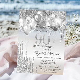Invitation Balloons Gouttes de Paillettes Argentées Élégantes