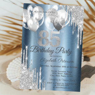 Invitation Balloons Metallic Bleu 85ème Gouttes de Paillettes