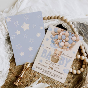 Invitation Balloons Ours Bleu à peine attendre Baby Shower