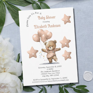 Invitation Balloons Ours En Teddy Rose Étoiles Baby shower Fi