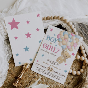 Invitation Balloons Ours Modernes Garçon Ou Fille Sexe Révéle