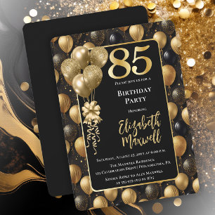 Invitation Balloons Pailletés Noir Élégant pour 85e Anniversa