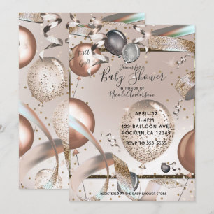Invitation Balloons Pailletés Rose Gold Pour Baby Shower