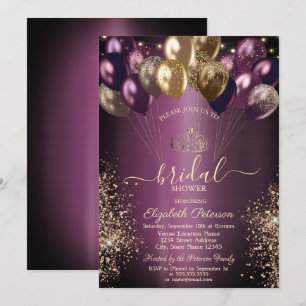 Invitation Balloons Pailletés Violet Foncé Enterrement de Vie