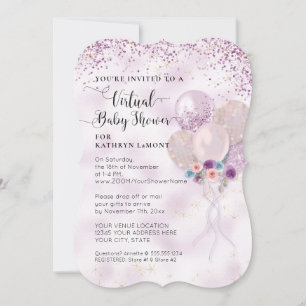 Invitation Balloons Parties scintillant violet Floral Baby sh
