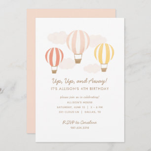Invitation Balloons Rose Hot Air Fille Anniversaire