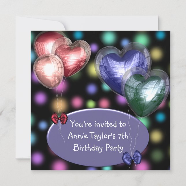 Invitation Balloons rose violet Filles 7e fête d'anniversaire (Devant)