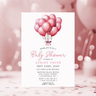 Invitation Balloons roses Aquarelle Baby shower fille