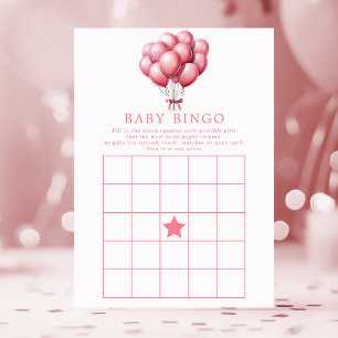 Invitation Balloons roses Aquarelle fille Baby shower Bingo