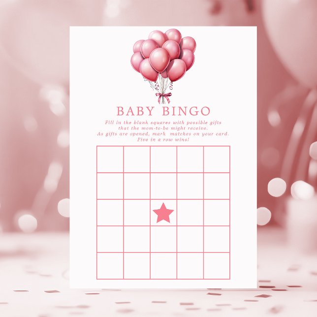 Invitation Balloons roses Aquarelle fille Baby shower Bingo (Créateur téléchargé)