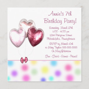 Invitation Balloons roses Filles 7e anniversaire
