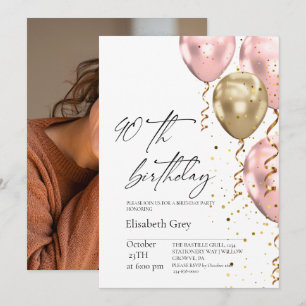 Invitation Balloons roses pastel et or pour 40e anniversaire