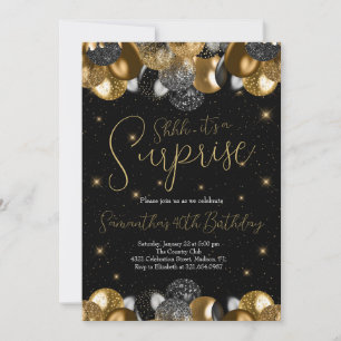 Invitation Balloons Surprise Anniversaire Black Gold Parties 
