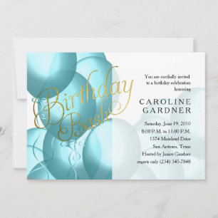 Invitation Balloons Turquoise Bash Anniversaire N'importe que