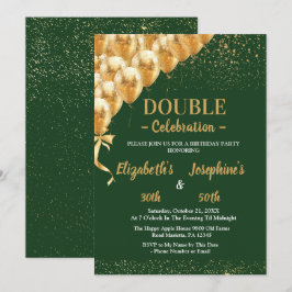 Invitation Balloons Vert Or parties scintillant double Annive