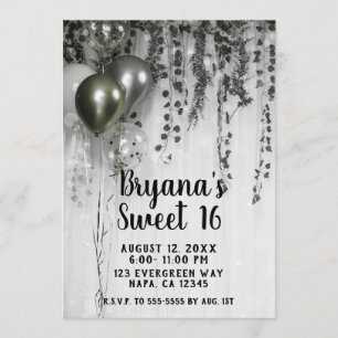 Invitation Balloons verts Silver Metallic Party Ivy Sweet 16