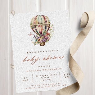 Invitation Ballotte à air chaud vintage et Baby shower Fleur 