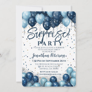 Invitation Ballotte bleu pour fête d'anniversaire surprise