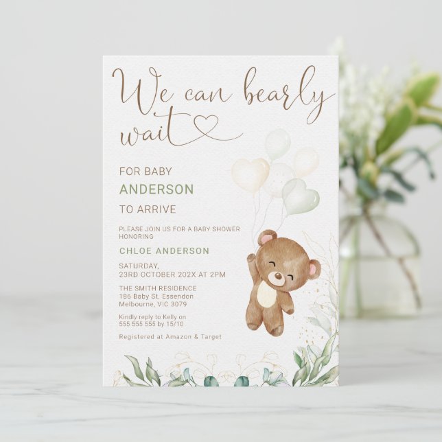 Invitation Ballotte Brown verte Nous pouvons Bearly Wait Baby (Debout devant)