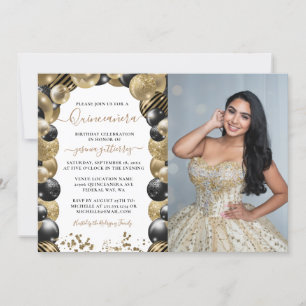 Invitation Ballotte de Quinceanera en or noir