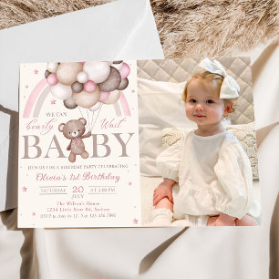 Invitation Ballotte d'ours en peluche rose arc-en-ciel photo