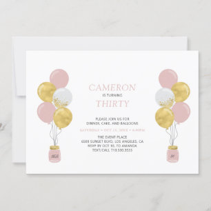 Invitation Ballotte Or et rose Fête d'anniversaire adulte mod