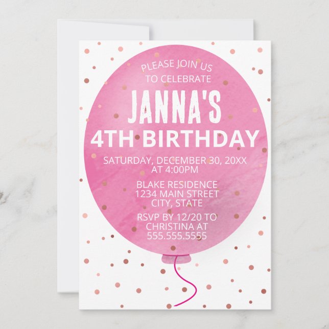 Invitation Ballotte rose Aquarelle Anniversaire (Devant)