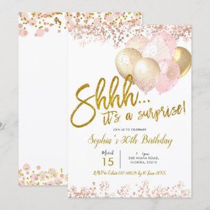 Invitation Ballotte rose et or Surprise fête d'anniversaire