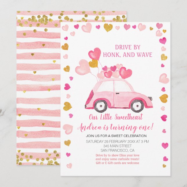 Invitation Ballotte rose par Saint Valentin Anniversaire (Devant / Derrière)