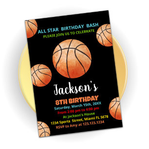 Invitation Balls Black Orange Basketball Anniversaire Invitat