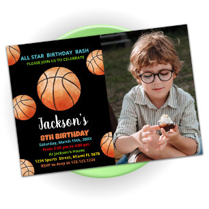 Invitation Balls Black Orange Basketball Anniversaire Photo