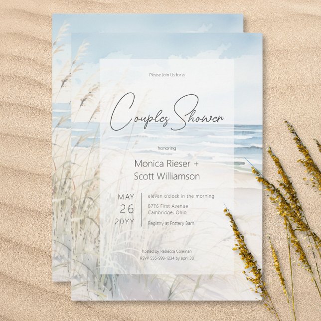 Invitation Balnéaire moderne Aquarelle Plage Couples Douche (Modern Seaside Watercolor Beach Couples Shower Invitation)