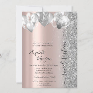 Invitation Balons d'argent Parties scintillant Rose Gold Swee