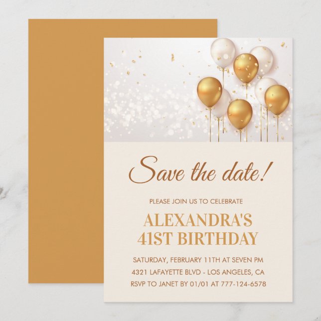 Invitation Balons d'or moderne Enregistrer la date 41e annive (Devant / Derrière)