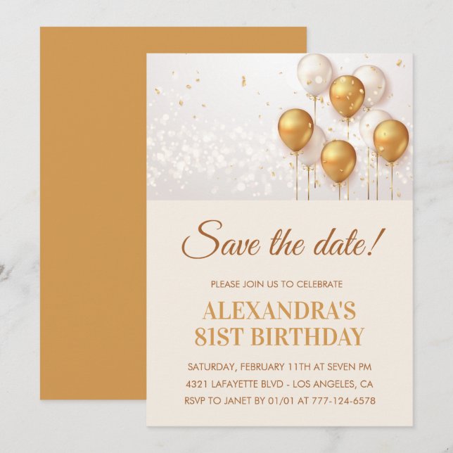 Invitation Balons d'or moderne Enregistrer la date 81e annive (Devant / Derrière)