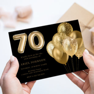 Invitation Balons d'or Noir 70e fête d'anniversaire