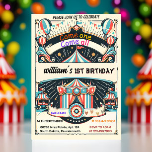 Invitation bambins mignons spectacle de cirque Carnaval 1er a