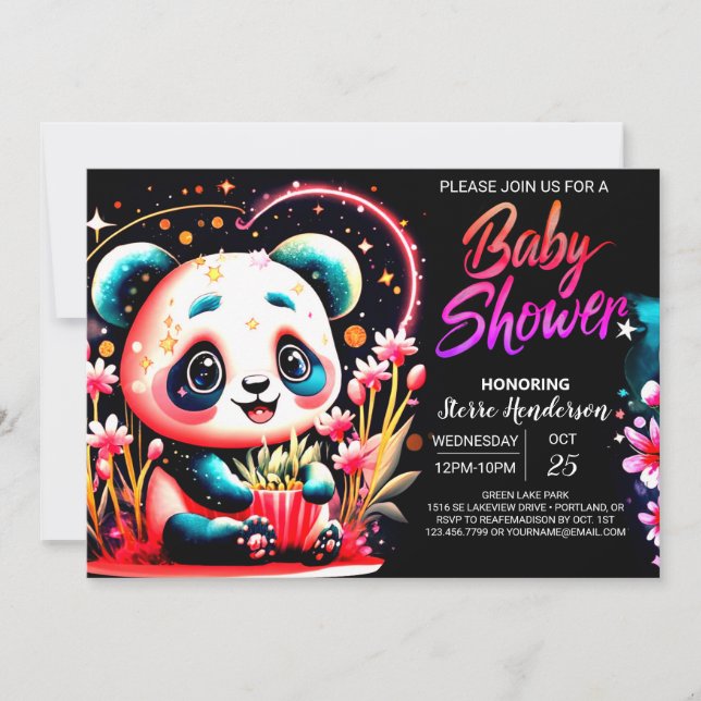 Invitation Bamboo Jungle Sweet Panda Baby shower fille (Devant)