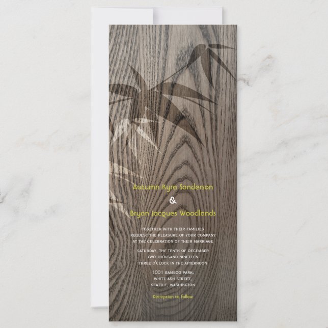 Invitation Bambou en bois Brown Feuille Mariage asiatique rus (Devant)