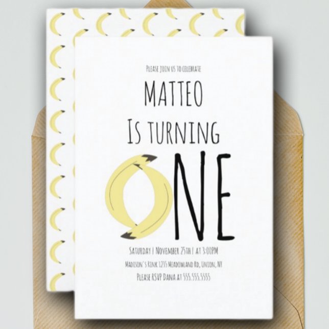 Invitation Banane moderne premier anniversaire un Motif (Créateur téléchargé)