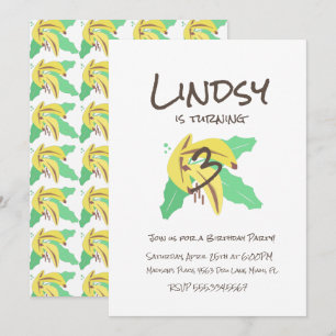 Invitation Banane rétro Jaune à trois ans