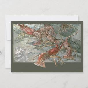 Invitation Banc de homards dans l'océan, Art nouveau vintage