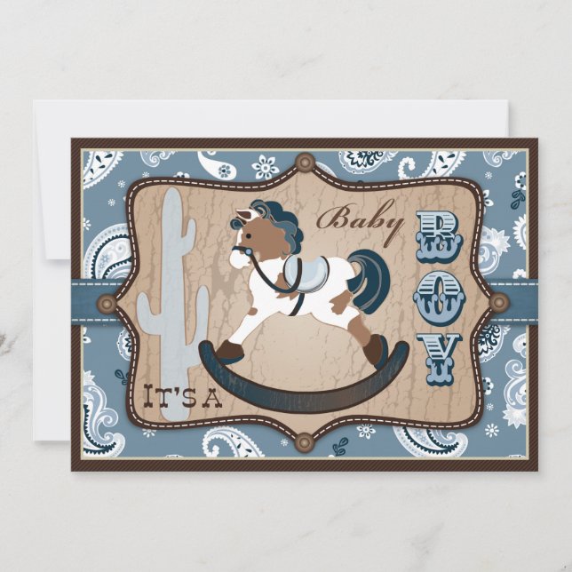 Invitation Bandanna Imprimer et Baby shower Chevaux-Roquettes (Devant)